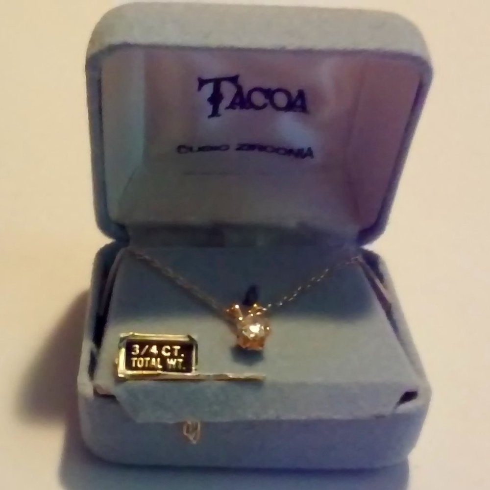 Cubic Zirconia 3/4 CT Wt Gold Necklace In Original Box Unworn